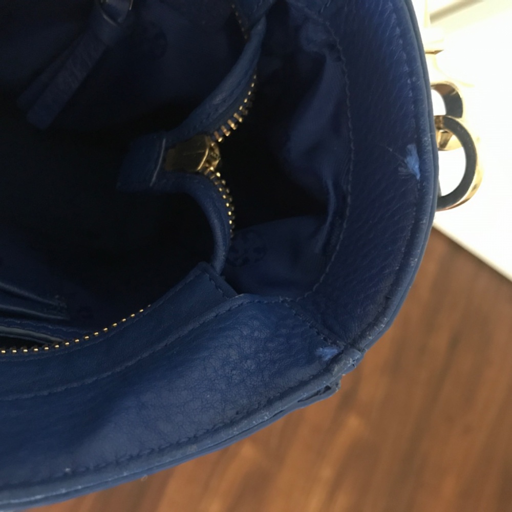 Tory Burch Blue Pebbled Leather Satchel - Picture 12 of 14